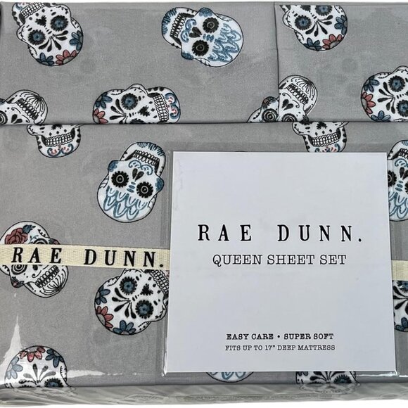 Rae Dunn Day of The Dead Skull Queen Size Sheet Halloween Dia De Los Muertos - Picture 1 of 1